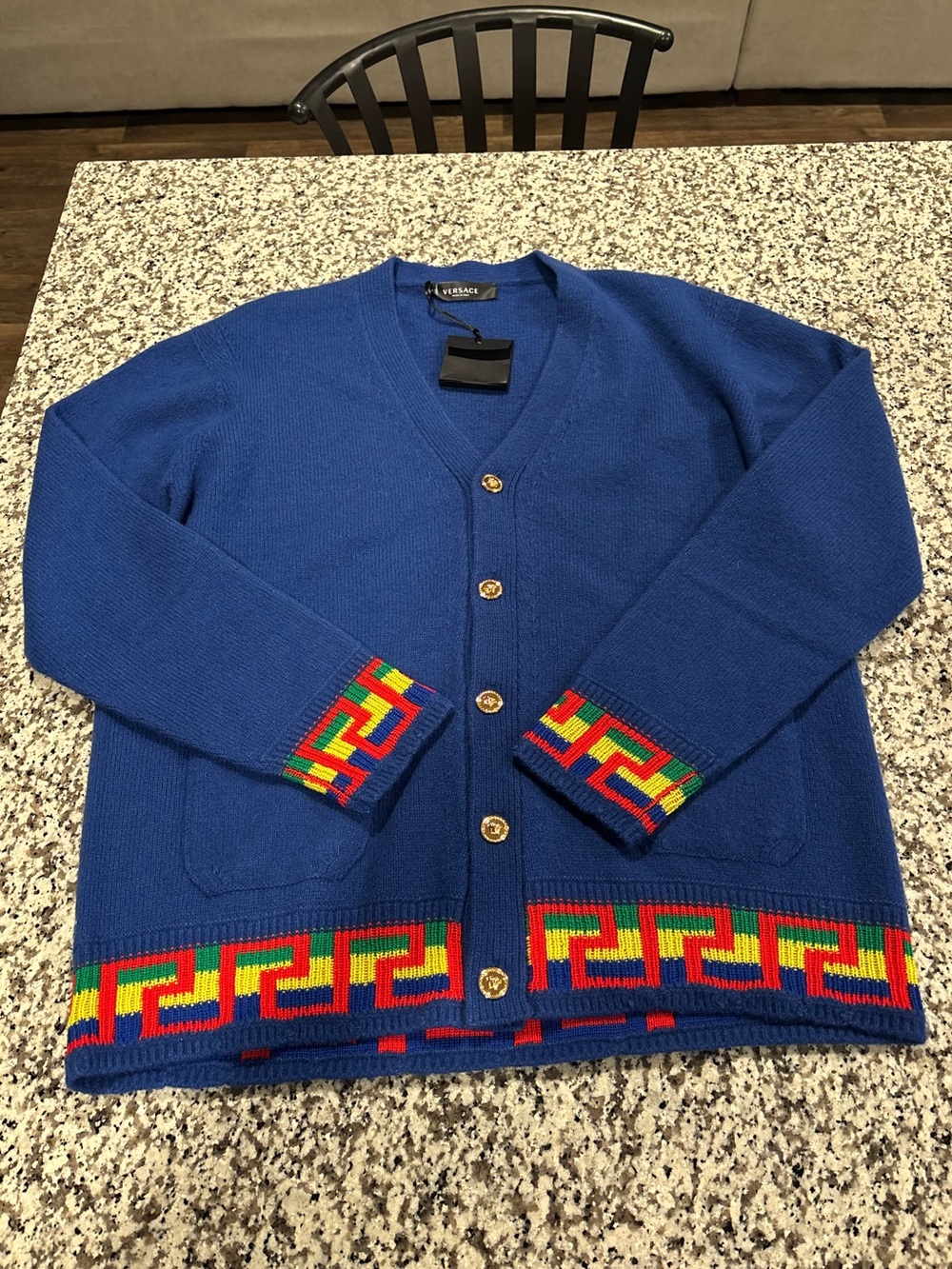 Rare Versace La Medusa Men's Royal Blue V-Neck Cardigan